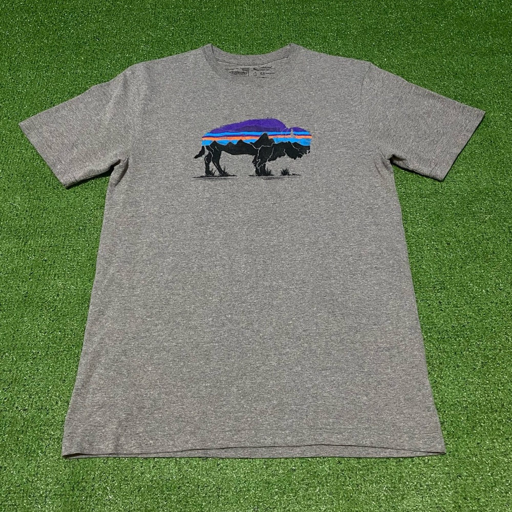 Patagonia Responsibili-Tee Small Gray Fitz Roy Bison Graphic T-Shirt